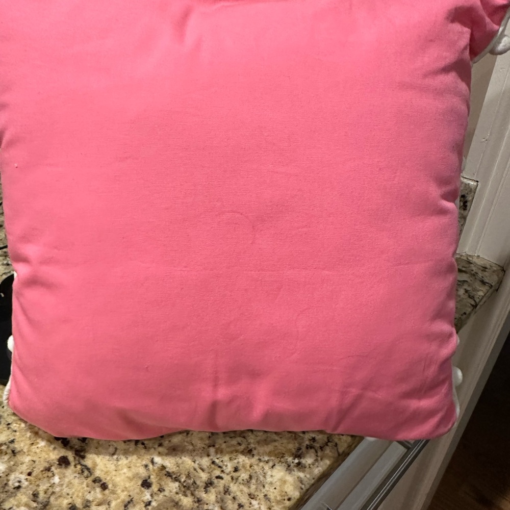 Pom Pom Pillow PB Teen White Hot Pink 15" x 15" - Picture 3 of 4